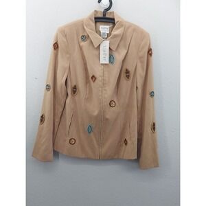 Vtg Together Jacket Women 10 Tan Beaded Geometric Aztec Western Southwest Zip